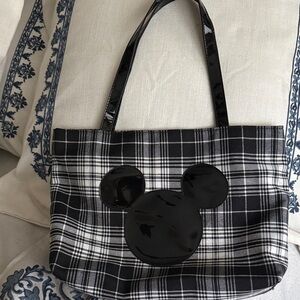 Plaid Black Tote Bag black patent leather Mouse Design patent leather handles